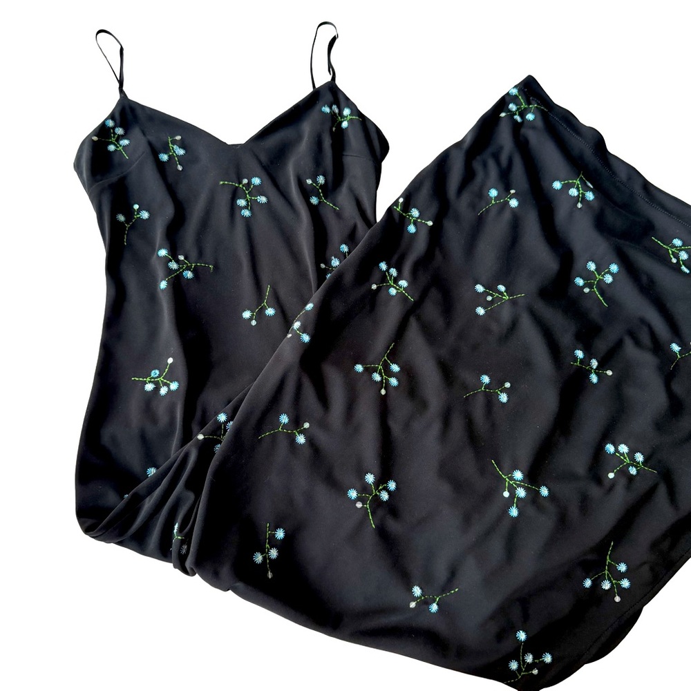 [SOLD] vintage evening gown floral embroidered sequin bodycon size xs